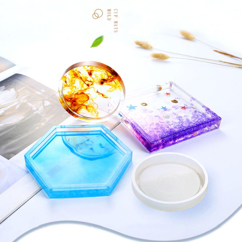 Coaster Silicone Bracket Holder Molds Geometric Shape Hexagonal Square Round Epoxy Resin Bracket for DIY Decoration