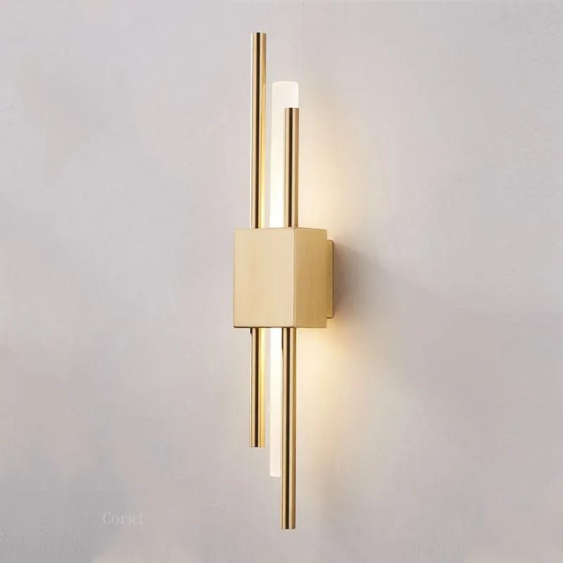 Modern Led Wall Lamps Black And Bronze Brass Gold Metal Acrylic Pipe LED Wall Lights for Living Room Wall Sconce Decor Fixtures