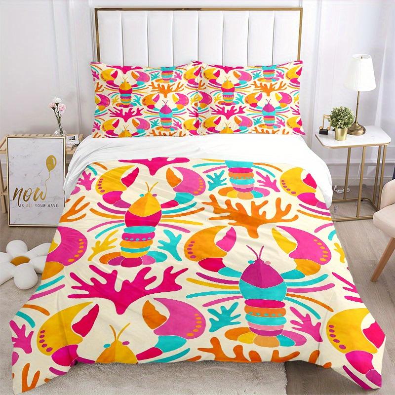 3pcs Lobster print Bedding Set, Ideal for Home Use, Suitable for Bedroom Decor (1*Duvet Cover + 1/2*Pillowcases, No Core) yy250821218