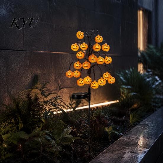 Outdoor Ambient Illumination Solar Pumpkin Stake Lights, LED Glowing Garden Light, Halloween Auto Sensing Lawn Lamps Yard Lantern, IP65 Waterproof
