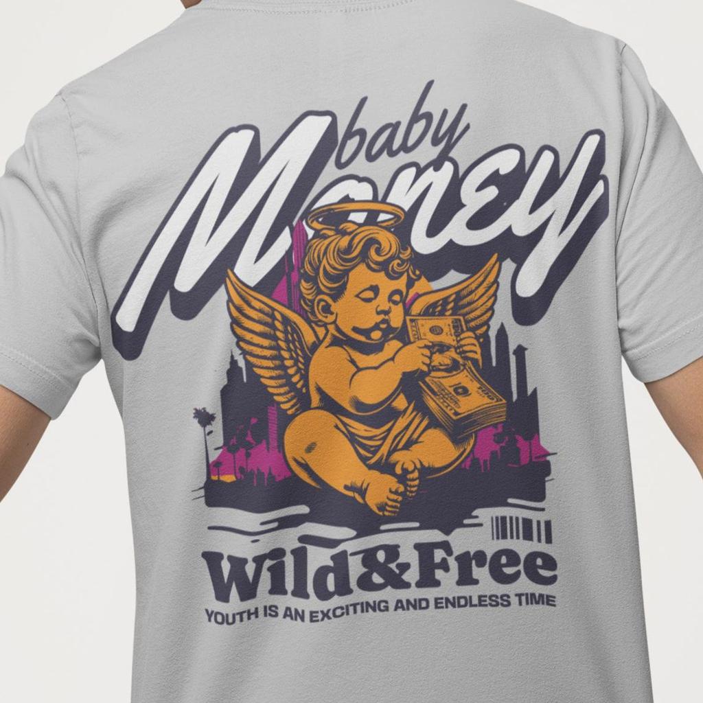 Baby Money Cherub Graphic Tee | Angel Streetwear Shirt | Vintage Money Graphic | Urban Aesthetic Oversized Fashion Tee