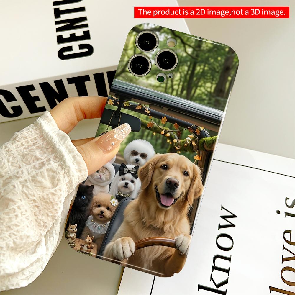 Adorable Pets Driving Through Forest All inclusive film hard phone case, compatible with iPhone 18 Pro Max 17 16 15 14 13 12 11