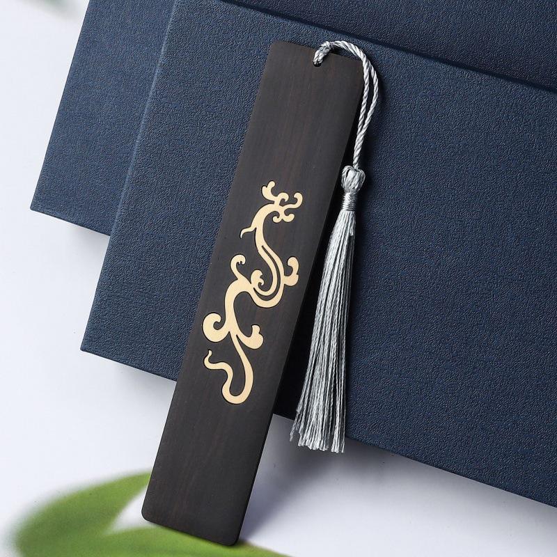 Dragon & Phoenix Auspicious Bookmark Set: Purple Sandalwood & Boxwood Cultural Gift