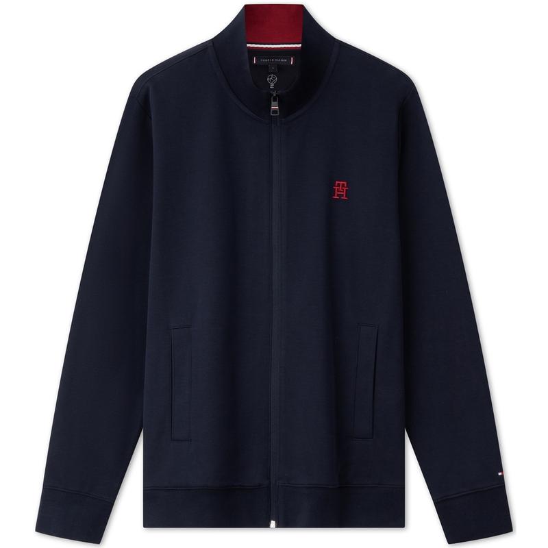 Tommy Hilfiger Спортивный Повседневный Свитшот-Кардиган Мужской с Вышивкой и Воротником-стойкой Тяжелый Сине-синий MW0MW36246
