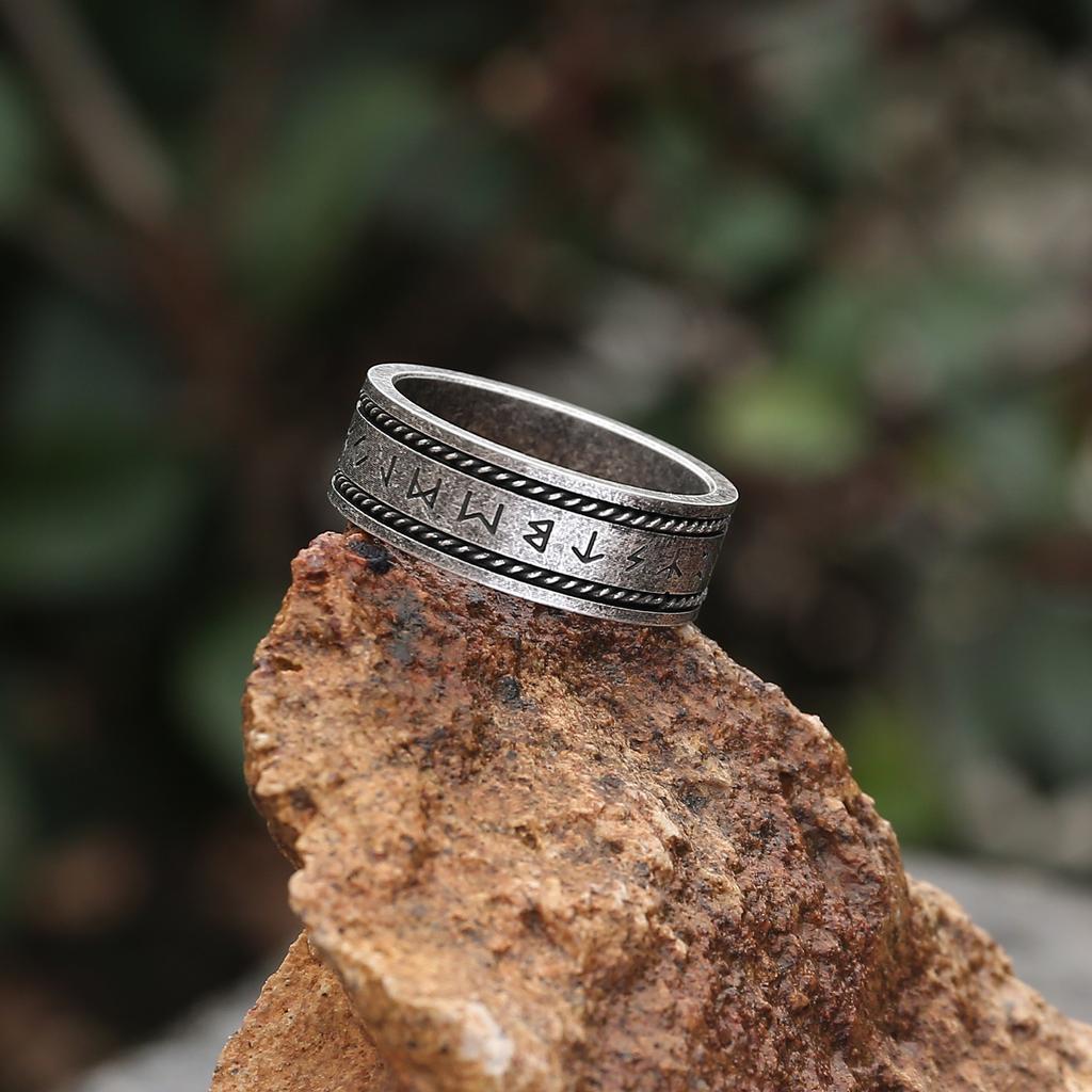 Nordic Design Souvenir Gift Stainless Steel Mens Rotating Norse Rune Ring Viking Jewelry