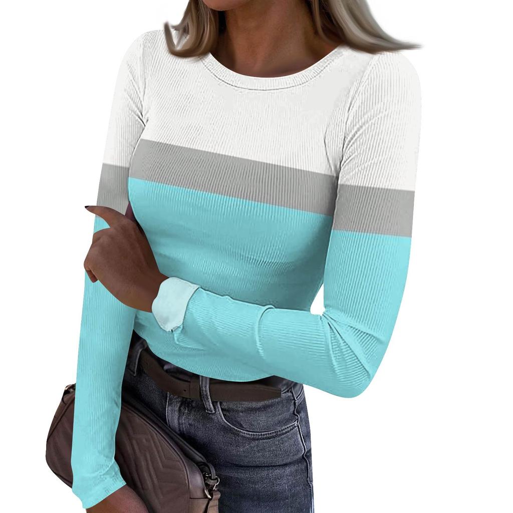 Женская и зимняя футболка с тонким низом, модная повседневная футболка с градиентным принтом и круглым вырезом, пуловер с длинным рукавом