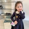 Girls' Spring and Autumn College Style Dress Sweater Children's Long Sleeve Lapel