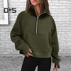 Зимняя осенняя женская толстовка с застежкой-молнией на половину длины, воротник-стойка, плюш, длинные рукава, накладные карманы, эластичные манжеты, однотонный пуловер для тренировок, повседневный топ