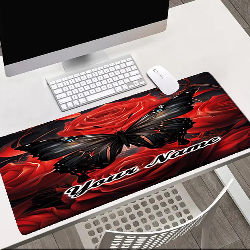 1PC Custom Name Butterfly Roses Art Mouse pad, keyboard and mouse desk pad, for computer notebook Birthday Gift For Any Room Or Office