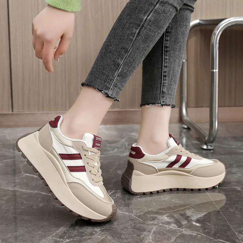 Casual Spring autumn winter Thick Bottom Women's Shoes Casual Patchwork Leather Sneakers Vulcanised Shoes Ladies Chaussure Femme