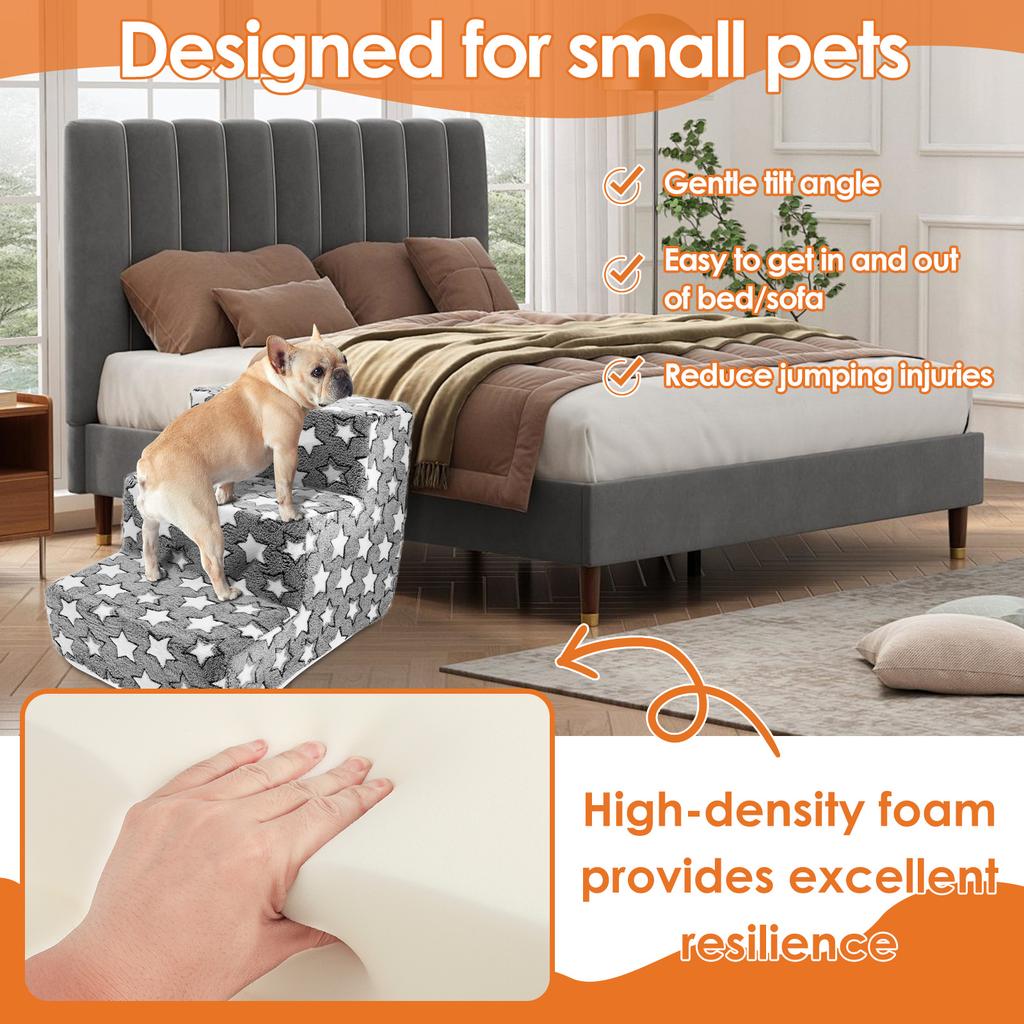 Прикроватная лестница для домашних животных, 3 ступеньки, пандус для собак со съемным моющимся чехлом и нескользящим основанием, узор в виде звезд, педали для кошек и собак, товары для животных.