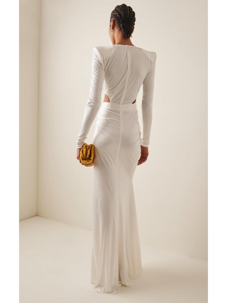 Женское белое платье с V-образным вырезом, длинными рукавами, плиссировкой и металлической талией в европейском/американском стиле