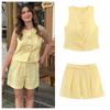Womens 2-Piece Set Casual Sleeveless Cardigan Vest Shorts Solid Color Street Style 2025