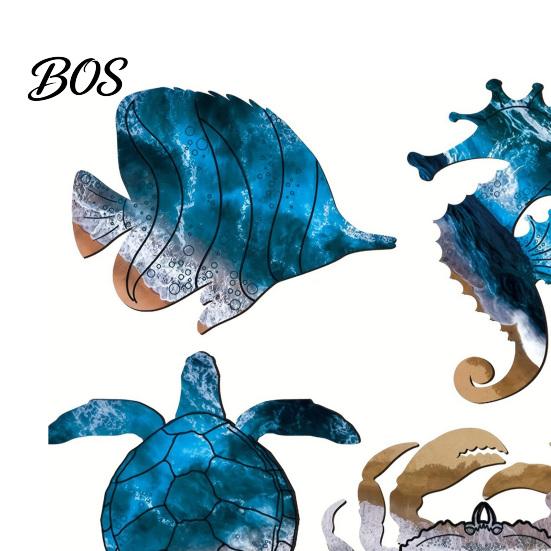 Marine Life Metal Sign 4 Pcs Summer Wooden Sign, Coastal Ocean Animal Hanging Decor, Cute Sea Anti-rust Wall Turtle Crab Seahorse Plaque for