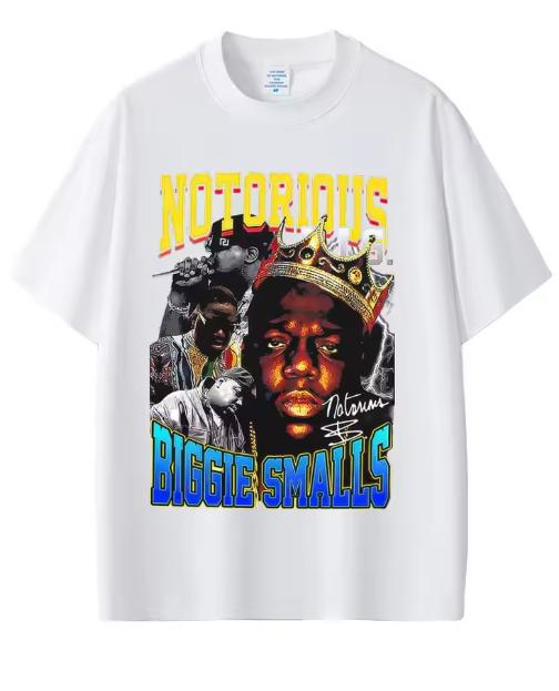 Графическая футболка рэпера The Notorious B.I.G. Футболки с принтом Biggie Smalls Унисекс Хип-хоп Модные футболки Мужские Хлопковые Оверсайз Футболки