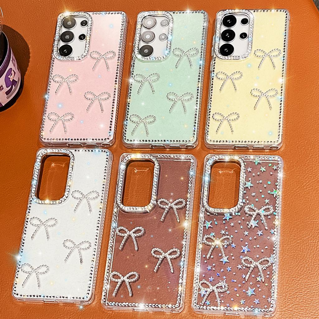 For Samsung Galaxy S25 Ultra Case Rhinestone Edge Butterfly Bow Decor TPU + PC IMD Phone Cover