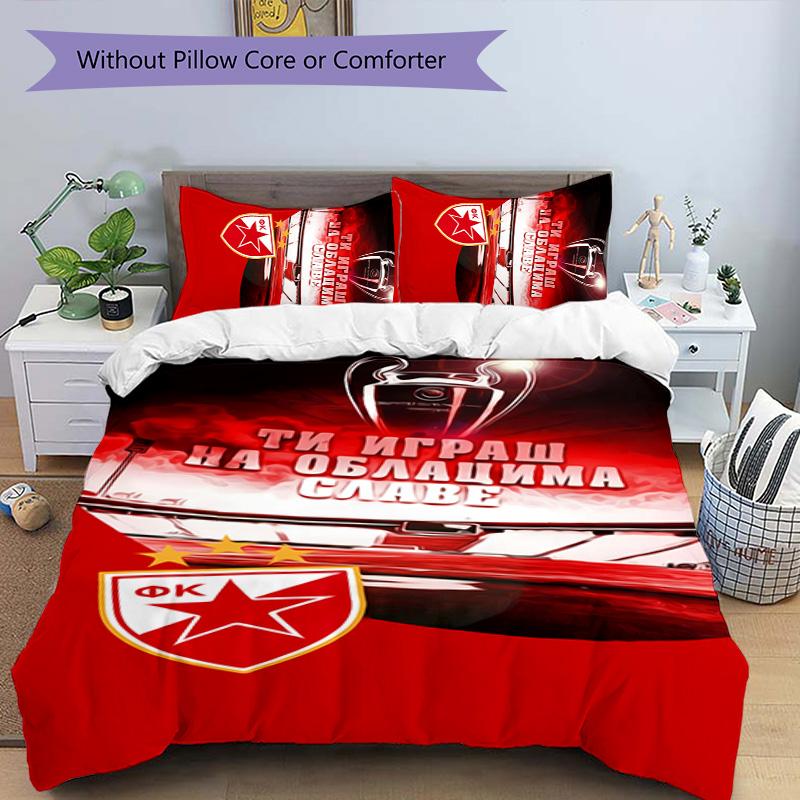 3pcs Red Star logo pattern bedding set duvet cover set includes duvet cover &pillowcases, perfect all season bedroom decoration & gift