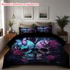 Комплект постельного белья с 3D-печатью, черный череп, скелет, красочный винтажный розовый пододеяльник, роскошный мягкий домашний комплект пододеяльников в стиле хиппи