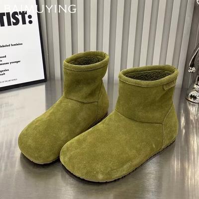 Женские зимние ботильоны на плоской подошве из замши, женская зимняя тенденция 2025 года, теплые кроссовки, зеленые, уютные, готические, для ходьбы, мотоциклетные ботинки для женщин