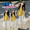 Korean Girls' Summer Sleeveless Shirt and Wide-Leg Pants Two-Piece Set