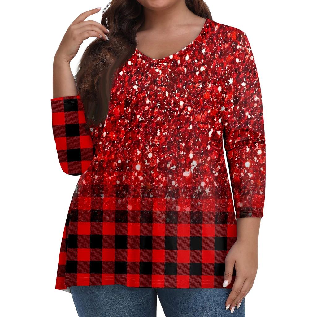 Womens Plus Size Tops 3/4 Sleeve Sleeve Shirts V Neck Casual Clothing Clothes Prints Tops