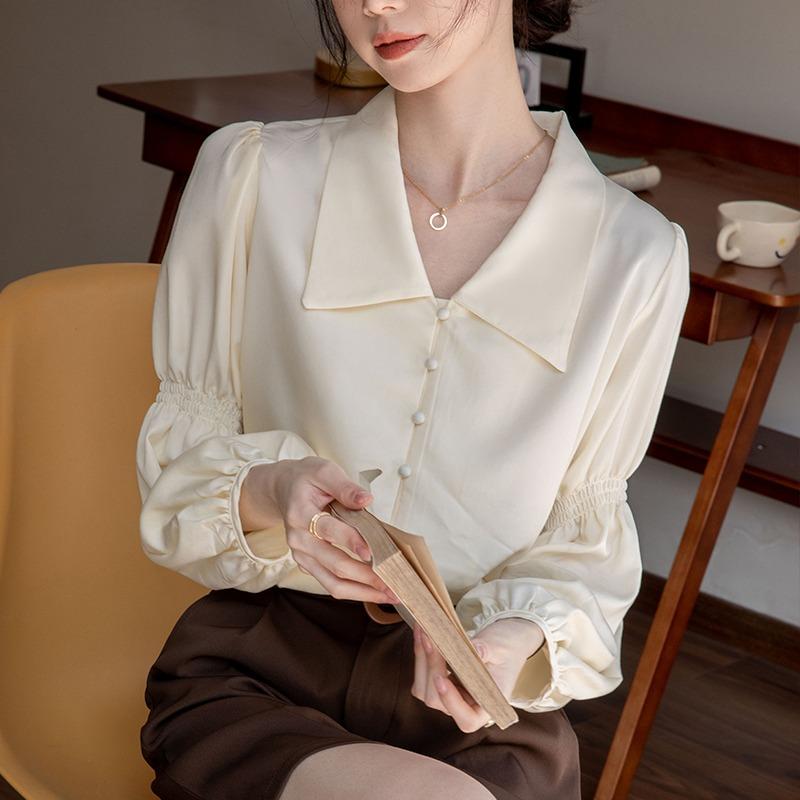 Весенняя женская рубашка в стиле ретро с рукавами-фонариками