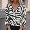 Women Autumn White Stripes Printed Long Sleeve T-Shirts Loose V-Neck Plus Size Tee Shirt Tops Comfy Blouse