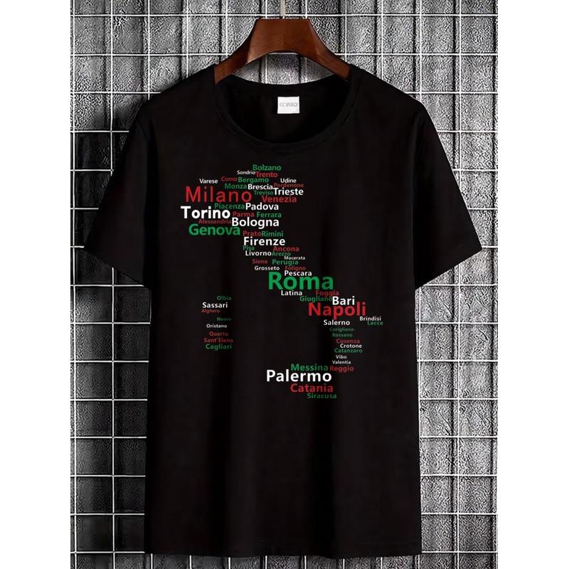 Casual Wear Black T-Shirt Featuring Prints Of Italian Cities