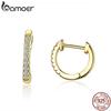 BAMOER Genuine 925 Sterling Silver Round Circle Hoop Earrings for Women Gold Color Earrings
