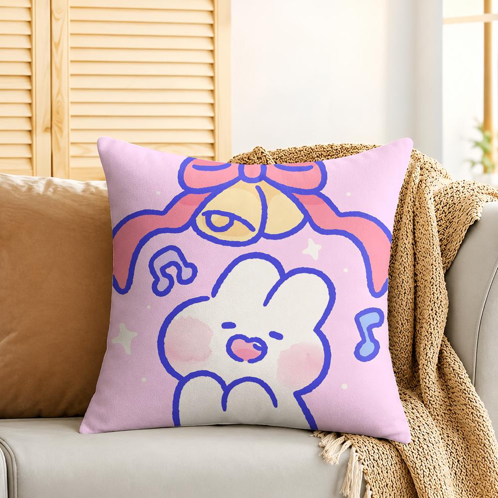 MMongMong Rabbit Cute Cushion Cover Silky Short Plush Invisible Zipper Dustproof Sofa Pillow Case For Home Decor