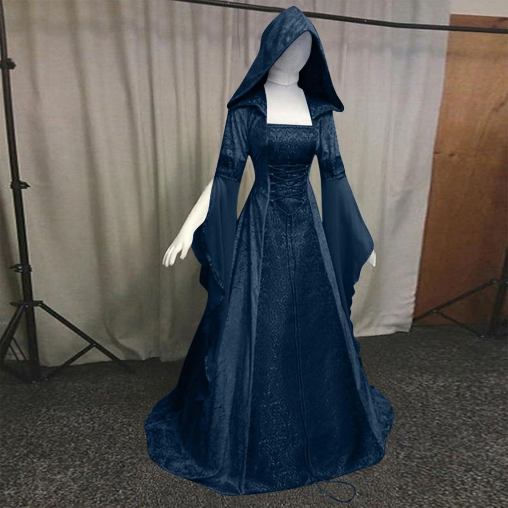 Women's Medieval Cosplay Wedding Dress with Hooded Design - 4 Colors Available