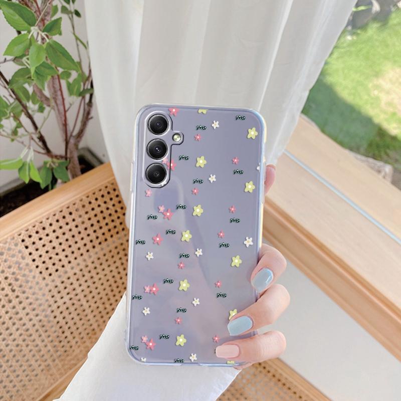Мягкий силиконовый прозрачный чехол с цветочным узором для Xiaomi Redmi 13C Note 13 Pro Samsung A55 A54 A34 S24 M35 iPhone 15, защитный противоударный чехол для камеры