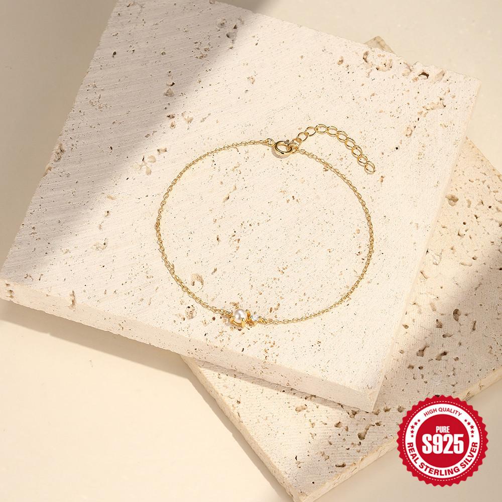 S925 стерлингового серебра повседневная одежда простой женский браслет с жемчугом и бриллиантами регулируемые ювелирные аксессуары браслет