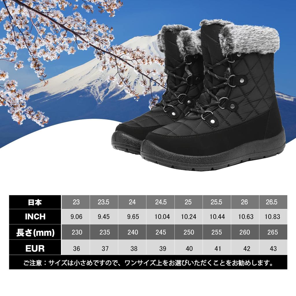 FULORIS Snowshoe Winter Comfortable for and Work Women's Boots, Non-Slip, Snow, Rain, Boots, Commuting, School, Outdoors, (Size 26.5, Black)