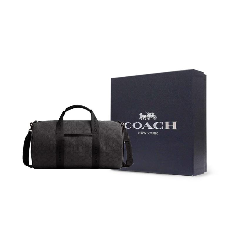 Coach Регулярный Тео 40 Кожаная сумка через плечо с принтом логотипа Дорожная сумка Мужская Черная