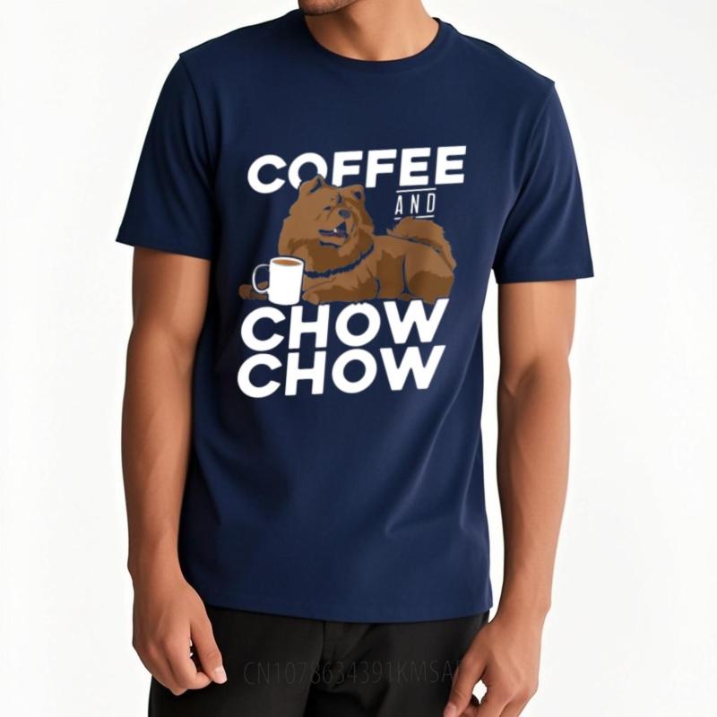 Rock For Him Round Neck T Shirt Brand Coffee And Chow Chow Dog With Mug Anime Boys Tee Shirt Summer Cotton Teeshirt Unisex