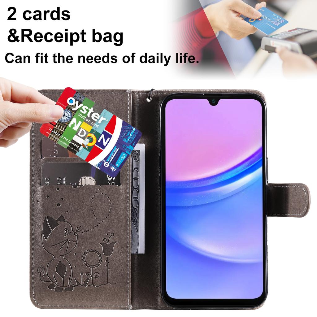 For Samsung Galaxy A26 5G/A16 5G/A16 4G Leather Case Cat Bee Pattern Phone Cover Wallet Stand with Strap