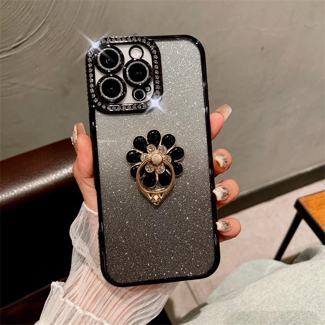 Роскошный чехол для телефона с гальваническим покрытием и бриллиантовой рамкой для iPhone 16 Pro Max для iPhone 11 12 13 14 15 16 Plus с блестящей подставкой-держателем