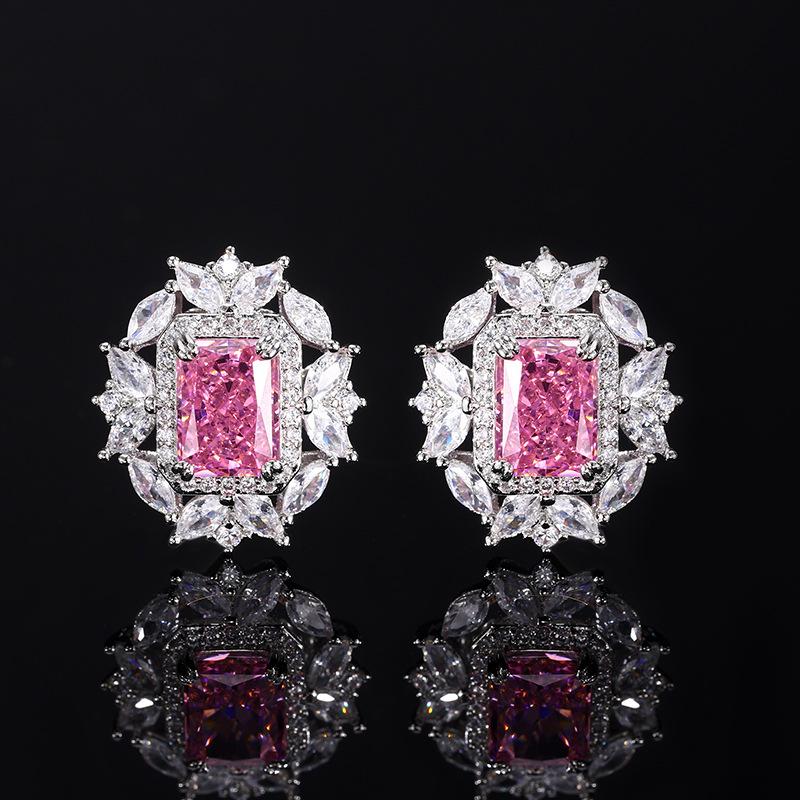 Jewelry High Carbon Diamond Ice Flower Cut Deep Pink Diamond Copper Inlay Premium Set 10 * 12-6 * 8