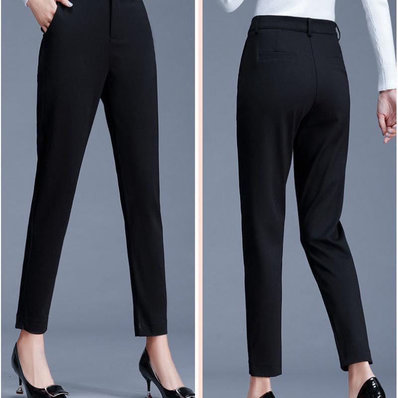 High Waist Women's Straight-Leg Suit Pants - Casual Korean Style, Black, Thin Fabric for Spring, Autumn, Summer