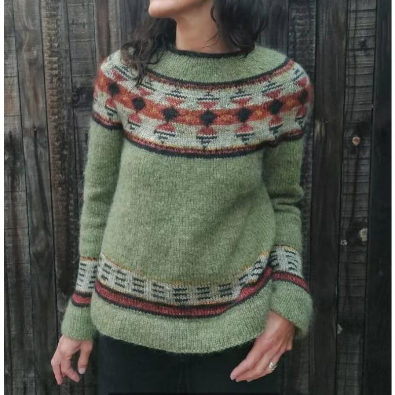 DAFIFY Женская мода повседневная осень-зима ромбовидный узор с длинным рукавом и круглым вырезом свитера