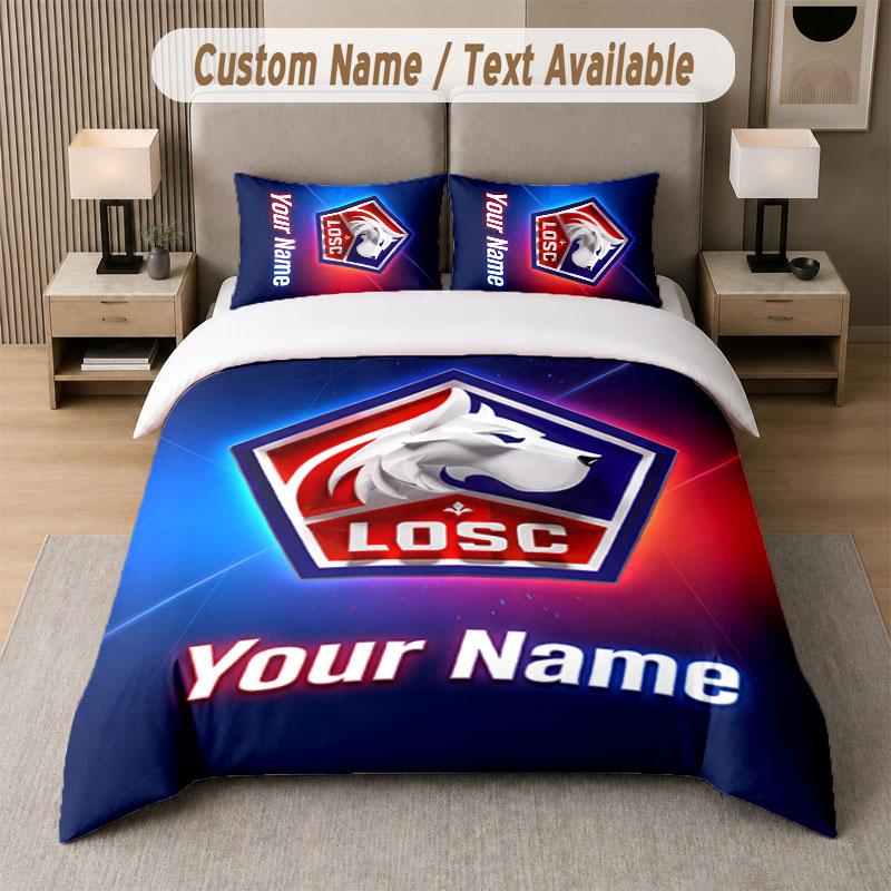 Custom Bedding Set LOSC Lille Pattern, Print Name Text 1 Duvet Cover plus 2 Pillowcases Home Textile