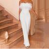 2025 Spring/Summer European & American Women's Feather Bandeau One-Shoulder Backless Jumpsuit