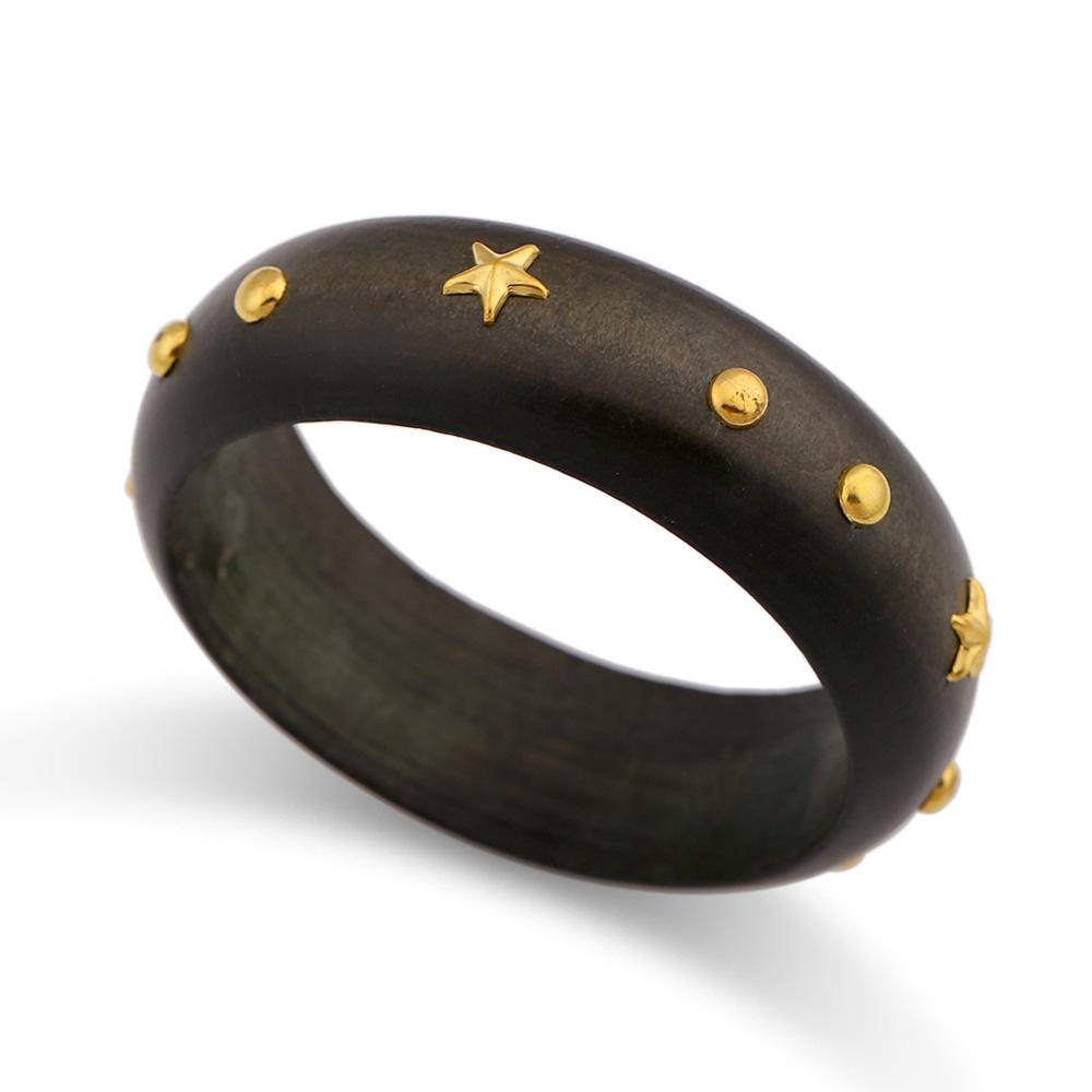 DIEZI Punk Fashion 4 Colors Round Wood Bangles Fashion Vintage Hip Hop Geometric Star Wide Bangle Bracelet For Women Men Jewelry