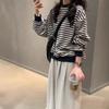 Women's Retro Striped Crew Neck Sweatshirt - Autumn 2025 Loose Fit, Plus Size Casual Knit Top
