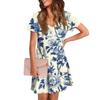 Women's Summer V-neck Casual Beach Dress Short Sleeve Floral Print Dress