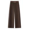 Khaki High-Waisted Wide-Leg Wool Pants - Women's 2024 Slimming Casual Trousers for Spring & Autumn