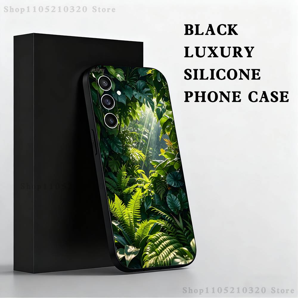 palm leaves Phone Case For Samsung S 25,24,23,22,30,21,10,9,Ultra,Plus,Lite,FE,4,5 G Black Soft Case