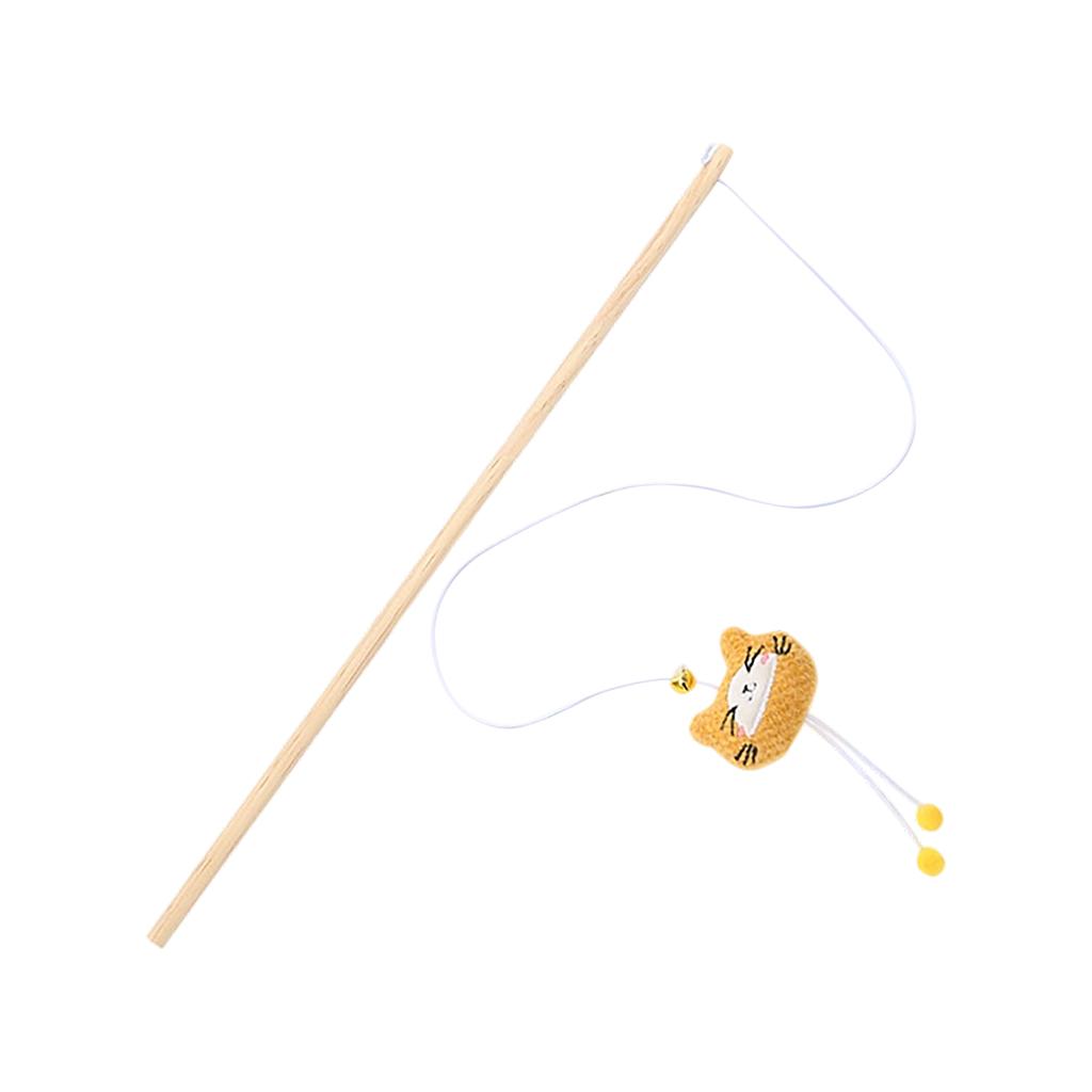Pet Wand Toy, Natural Wooden Handle Teaser Wand Cute Interactive Pet Wand Fun Pet Toy, Pet Stick For Indoor Cats