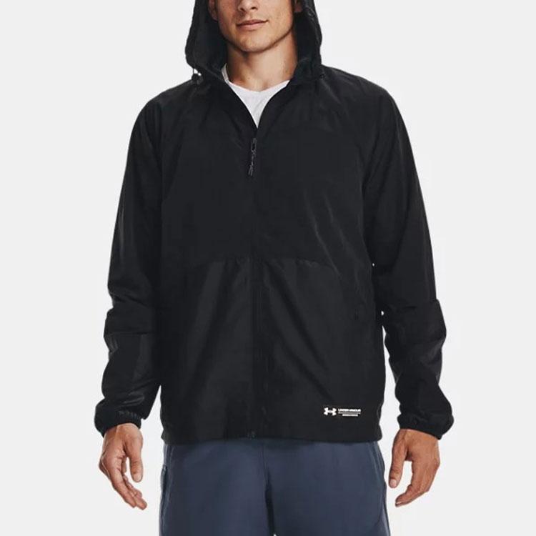 Under Armour Куртка мужская с капюшоном и завязками на шнурке, однотонная, с логотипом, черная 1377181-001